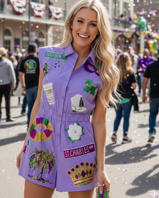 Sequin Mardi Gras Patch Romper