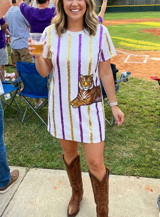 Tiger Sequin Stripe Dress