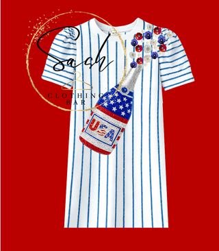American Champagne Bottle Sequin 4th of July Dress