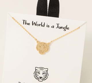 Gold Dipped Tiger Head Pendant Necklace