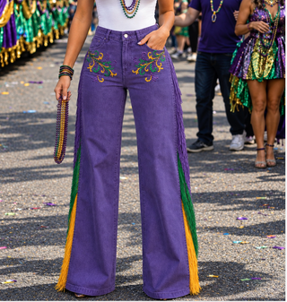 Mardi Gras Sequin fringe Jeans