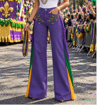 Mardi Gras Sequin fringe Jeans