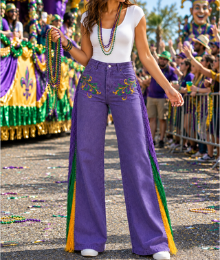 Mardi Gras Sequin fringe Jeans