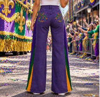 Mardi Gras Sequin fringe Jeans
