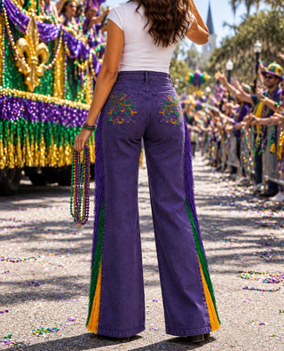 Mardi Gras Sequin fringe Jeans