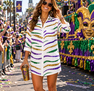 Mardi Gras Tiger Sequin Striped Dress