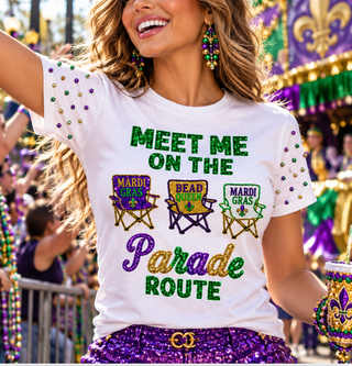 sequin mardi gras meet me on the parade route shirt