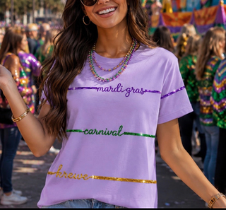 Mardi Gras Lagniappe Script Sequin T-Shirt