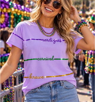 Mardi Gras Lagniappe Script Sequin T-Shirt