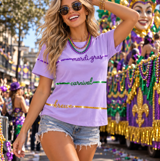 Mardi Gras Lagniappe Script Sequin T-Shirt