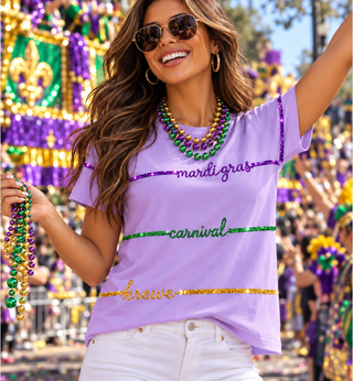 Mardi Gras Lagniappe Script Sequin T-Shirt