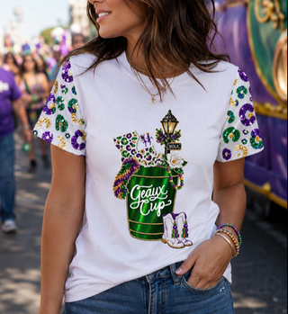 Mardi Gras Sequin Geaux Cup Top