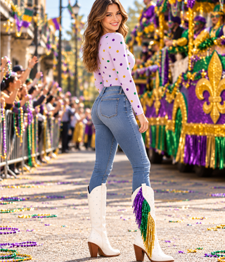 Mardi Gras Confetti Scalloped Neckline Knit Top