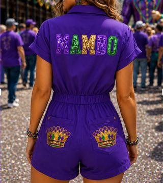 Sequin Mardi Gras Patch Romper