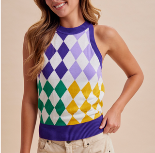 Mardi Gras Diamond Halter Sweater