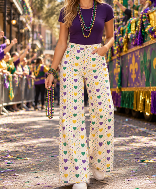 Mardi Gras Polka Dot and Hearts Pants