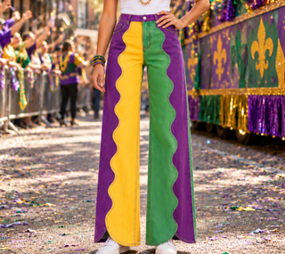 mardi gras color block pants 