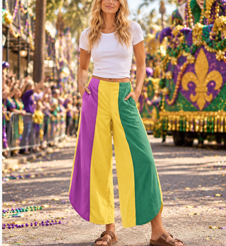 Mardi Gras Colorblock Tulip Relaxed Fit Wide Leg Pants