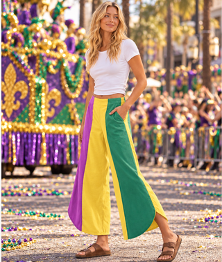 Mardi Gras Colorblock Tulip Relaxed Fit Wide Leg Pants