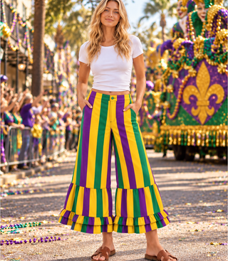 Mardi Gras Vintage Multi Ruffle Wide Leg Pants