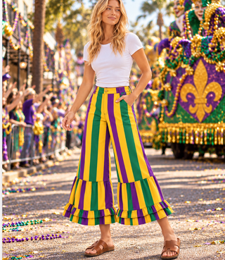 Mardi Gras Vintage Multi Ruffle Wide Leg Pants
