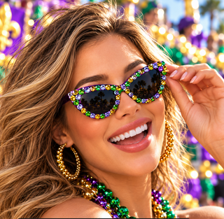 Mardi Gras Rhinestone Bling Cat eye Sunglasses