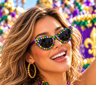 Mardi Gras Rhinestone Bling Cat eye Sunglasses