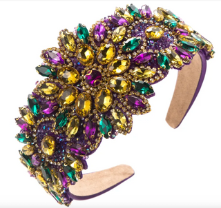 Mardi Gras Jeweled Headband with Flower jewels