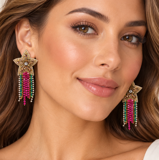 Mardi Gras Star Tassel Earrings