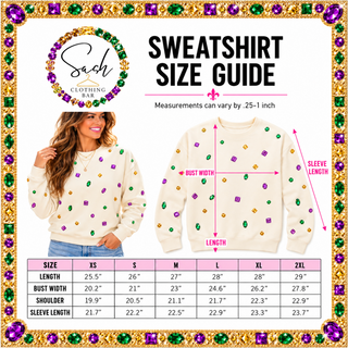 Mardi Gras Jeweled Sweatshirt Cream