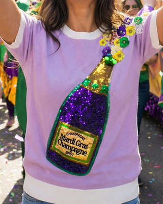 Mardi gras champagne sequin sweater top