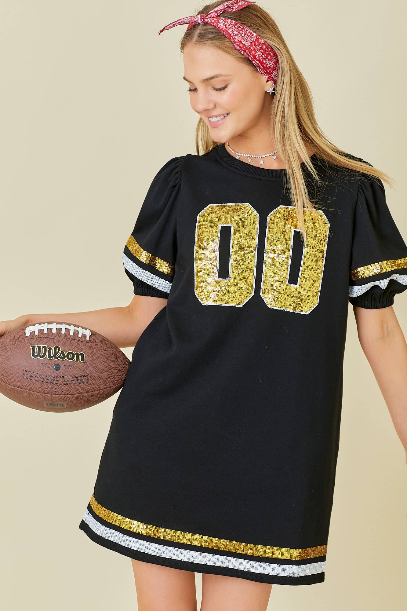 Game Day Black & Gold Sequin Trim Dress