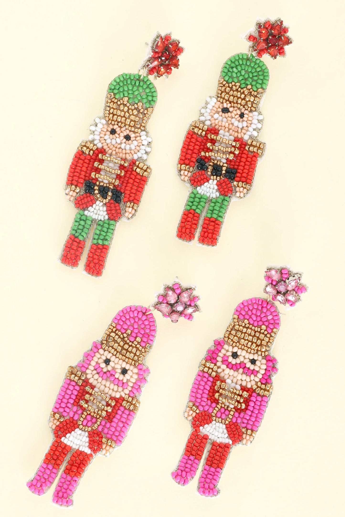 Nutcracker Christmas Beaded Earrings Fuchsia