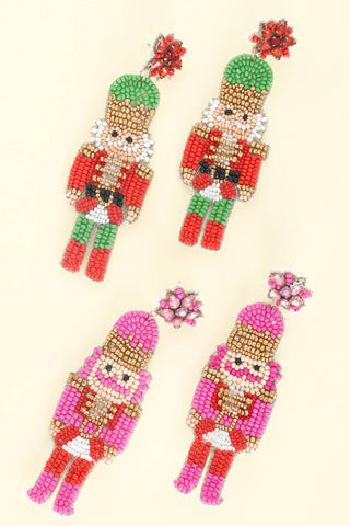 Nutcracker Christmas Beaded Earrings Turquoise 