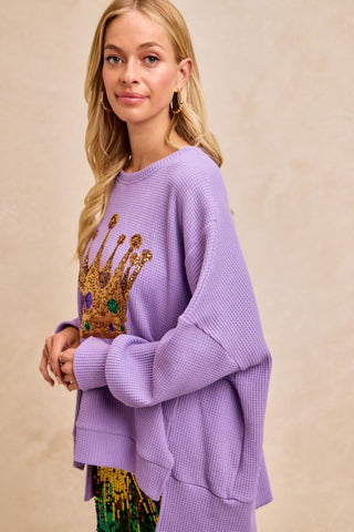 Crown Sequin Embroidery Mardi Gras Sweatshirt Top