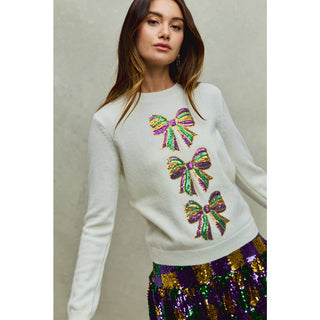 Sequin Bows Mardi Gras Sweater