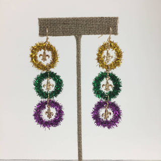 Mardi Gras Tinsel Drop Earrings