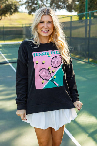 Tennis Club Micro Fleece Crewneck, Black -