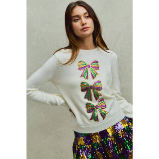 Sequin Bows Mardi Gras Sweater
