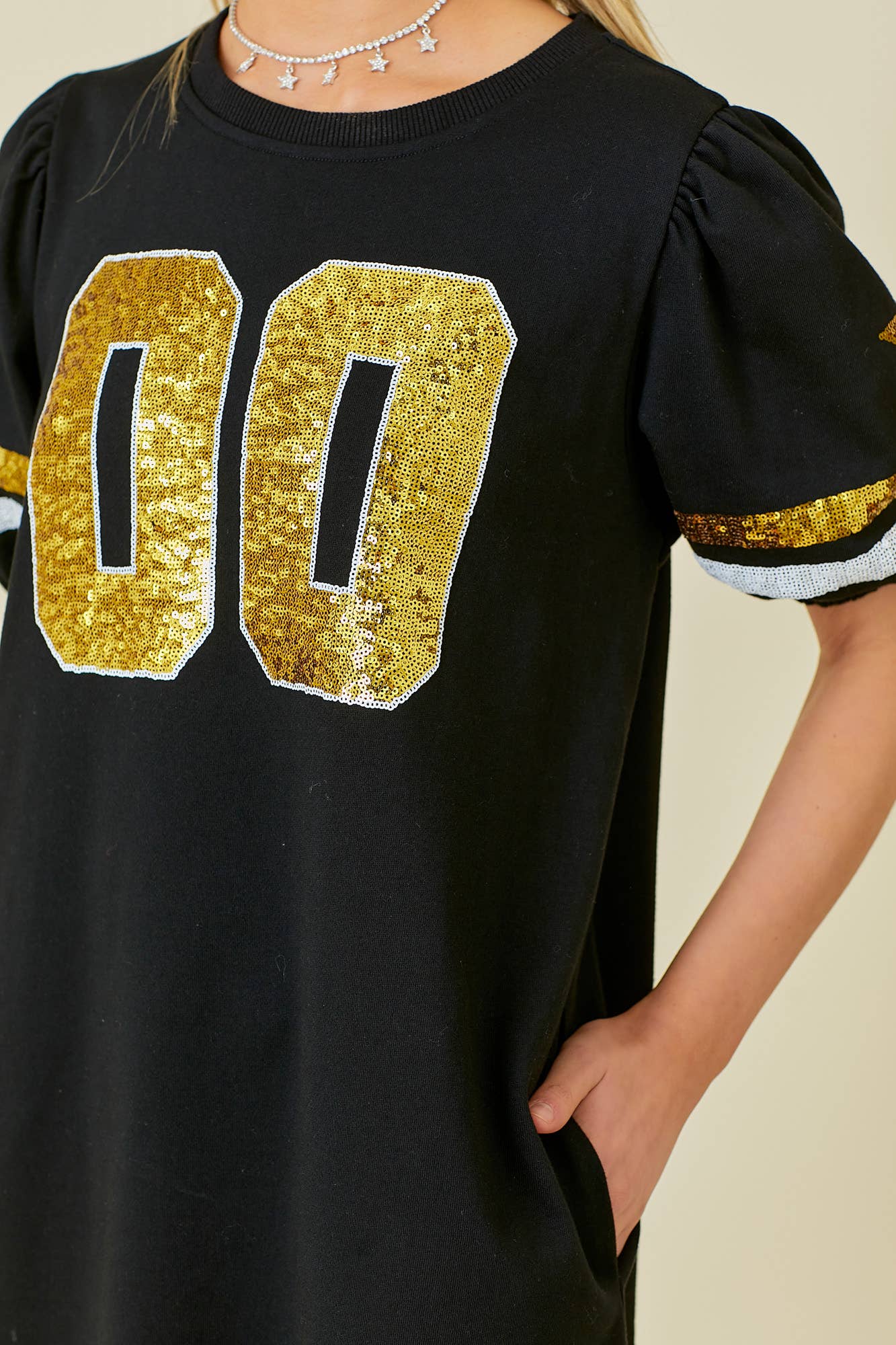 Game Day Black & Gold Sequin Trim Dress