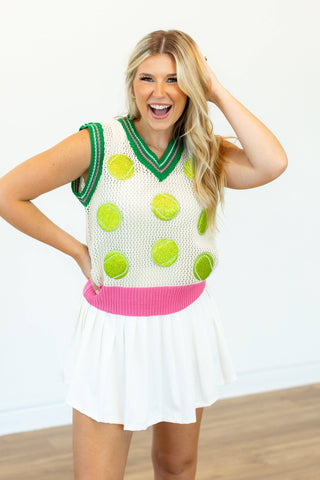 Tennis Ball Glitter Patches Sweater Vest -