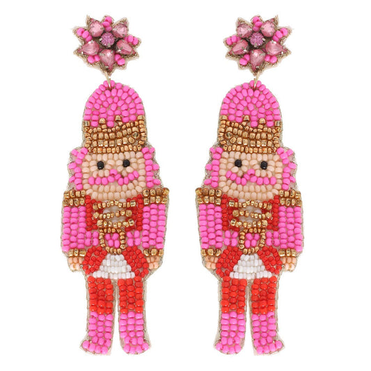 Nutcracker Christmas Beaded Earrings Fuchsia