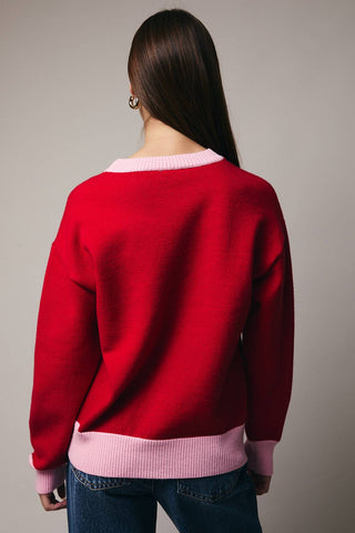 Merry Sweater with Pink Trim