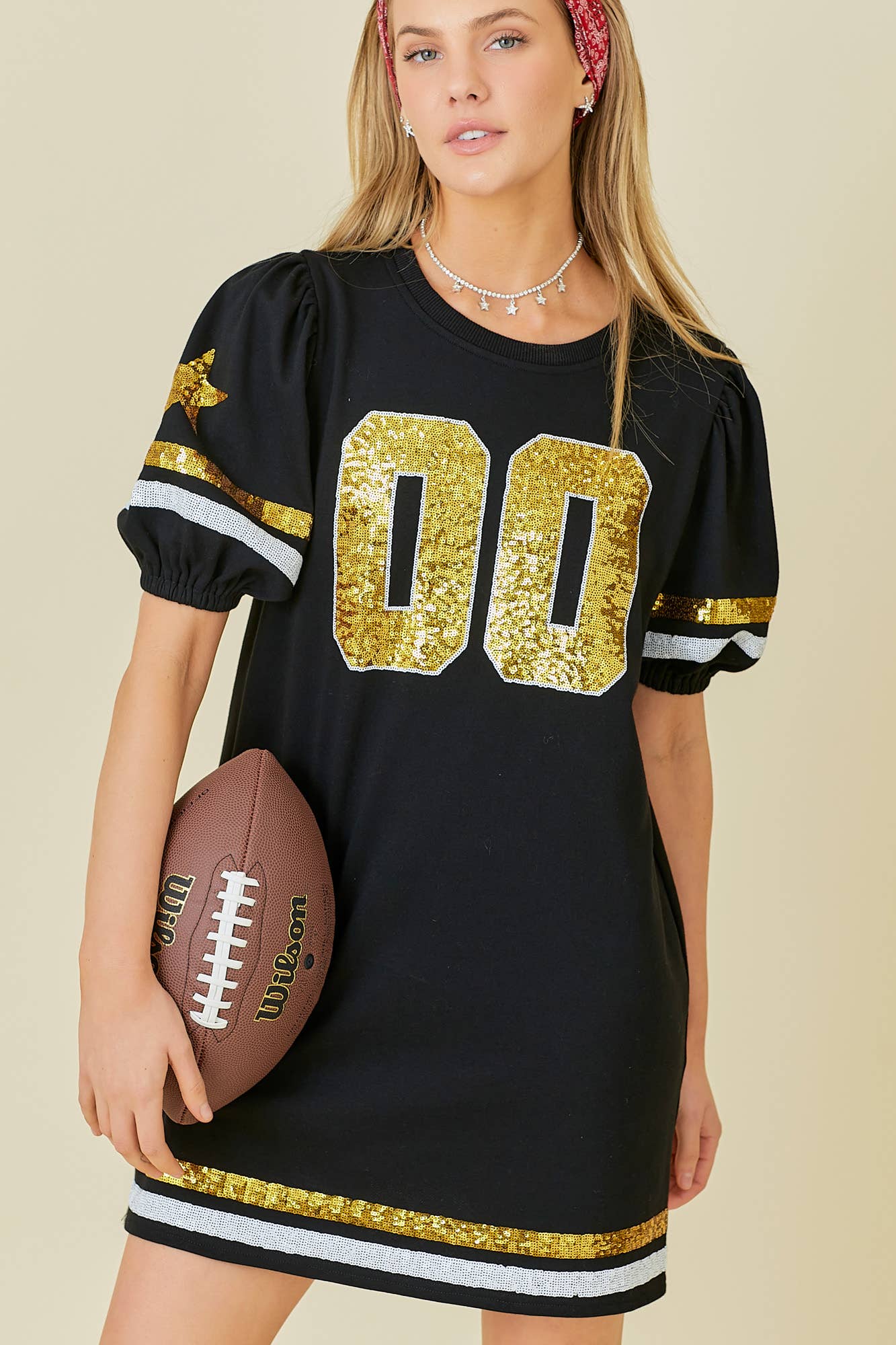 Game Day Black & Gold Sequin Trim Dress