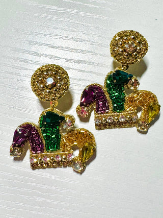 Mardi Gras Beaded and Jeweled Hat Earrings