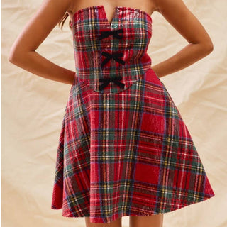 Sequin Christmas plaid dress