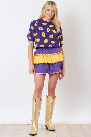 Football Embroidery Puff Purple Sweater 