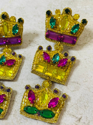 Mardi Gras New Orleans Crown Beaded Earrings