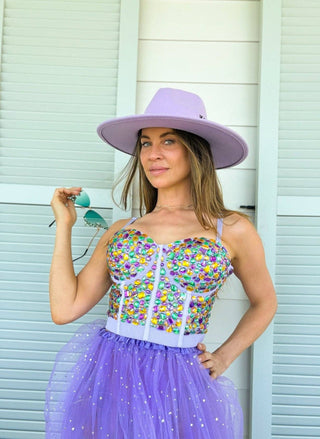 Rhinestone Bustier - Lavender Mardi Gras 