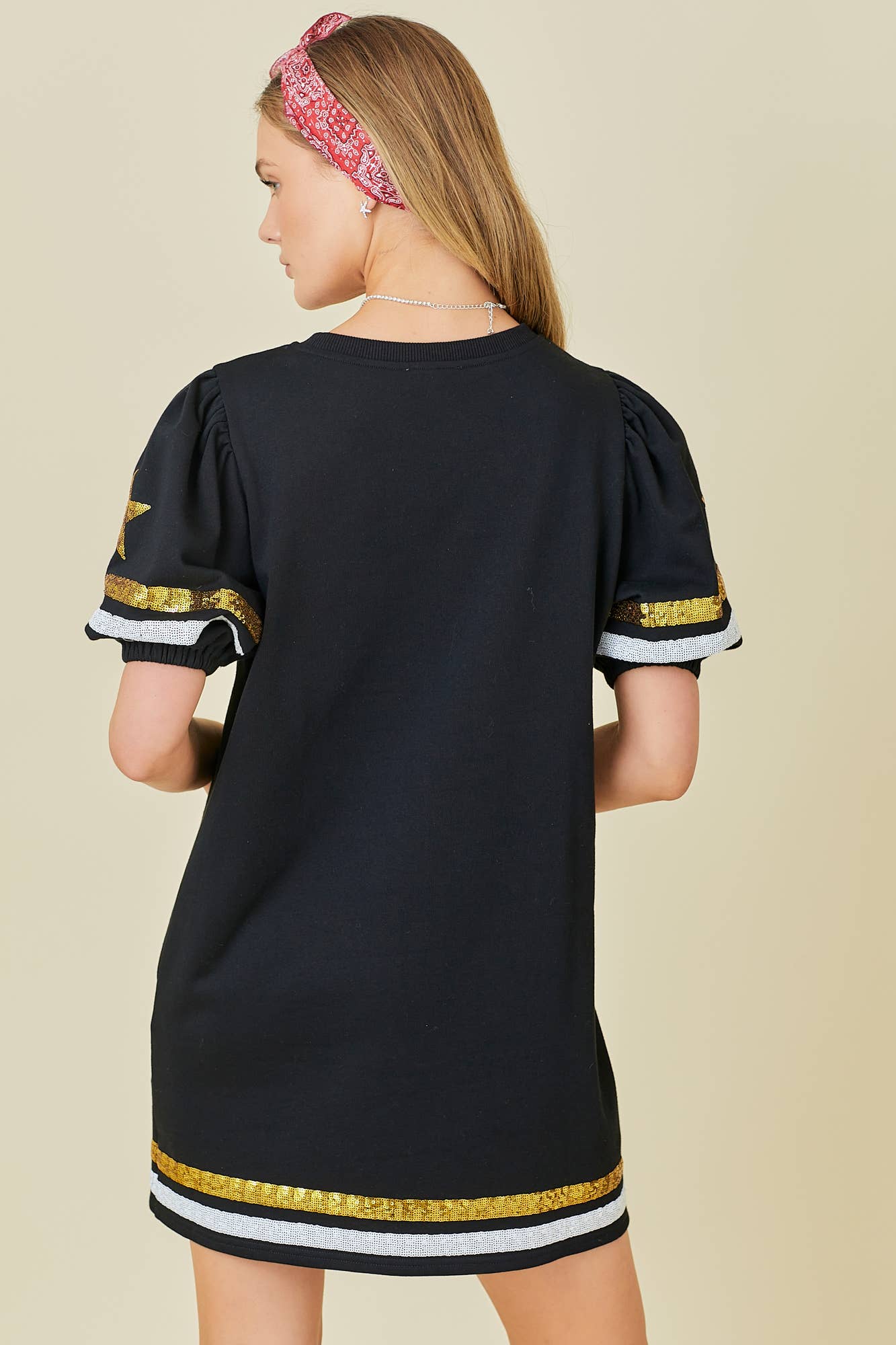 Game Day Black & Gold Sequin Trim Dress